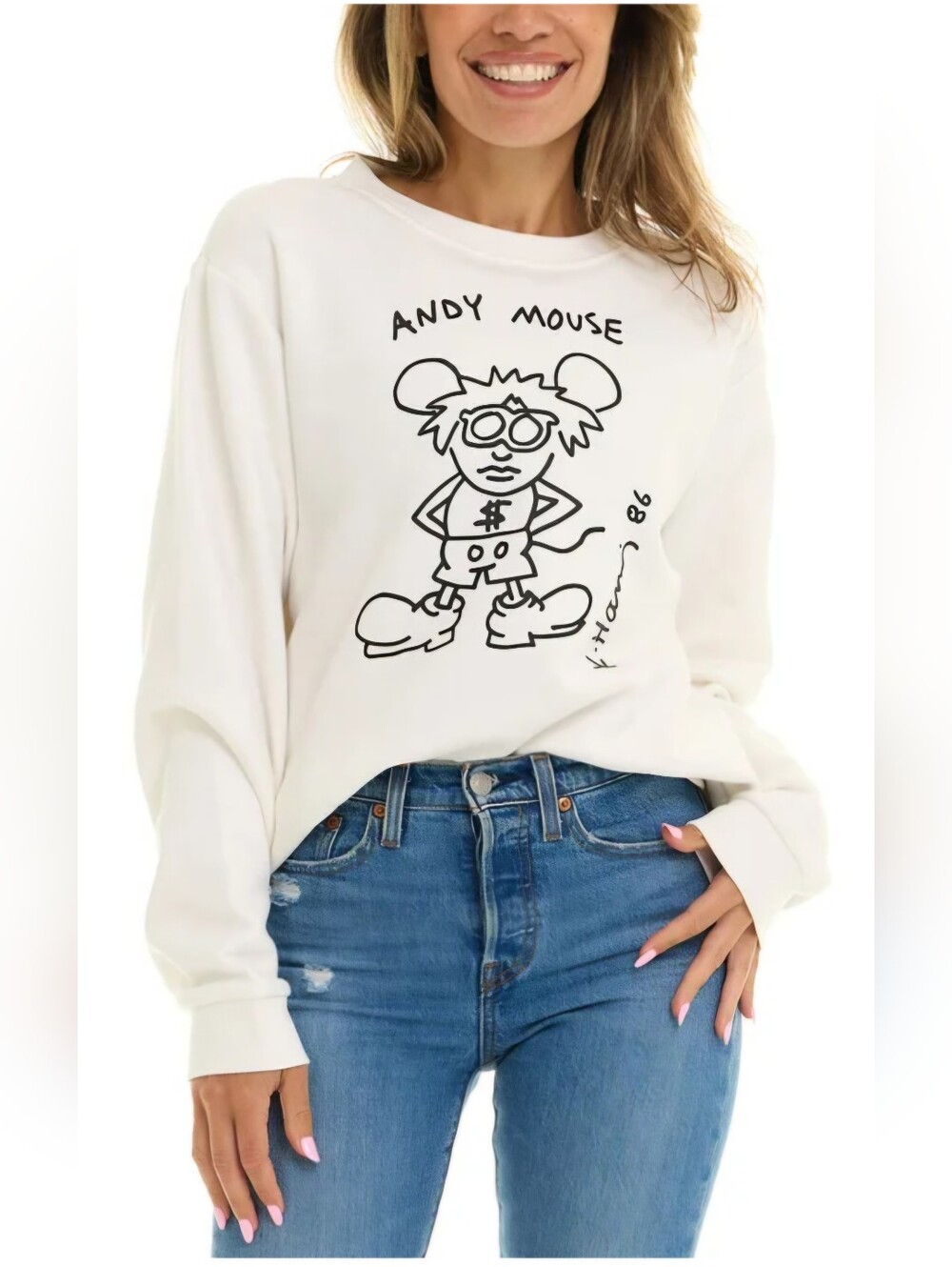NEW! Keith Haring Ivory Crewneck Sweatshirt Size L